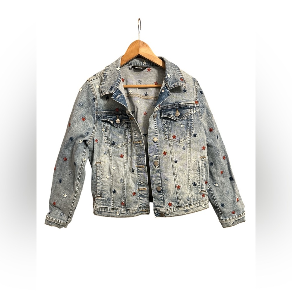 Free People Driftwood Starry Eyed Denim Jacket Size S Embroidered Oversized $195